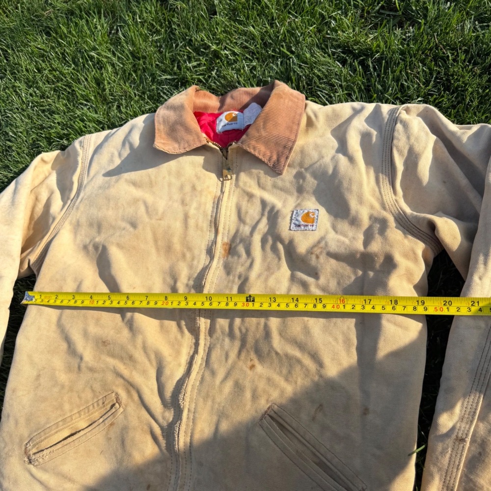 Vintage Carhartt Detroit Jacket Tan Duck Canvas Quilted Lining Distressed Mens - Picture 5 of 10